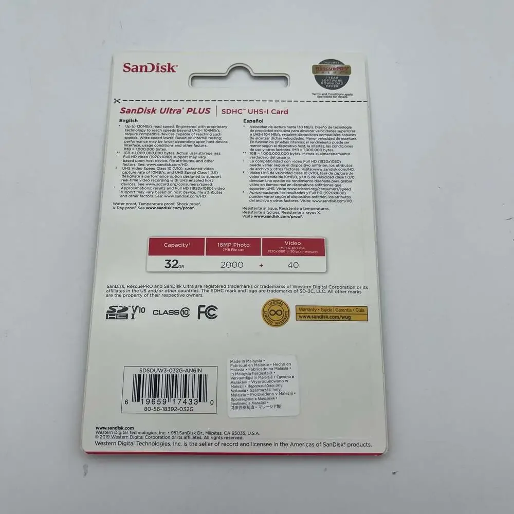SanDisk Ultra PLUS 32GB SDHC UHS-I Memory Card‎ 130MB/s